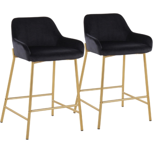 Daniella 24" Counter Stool in Black Velvet & Gold Metal (Set of 2)